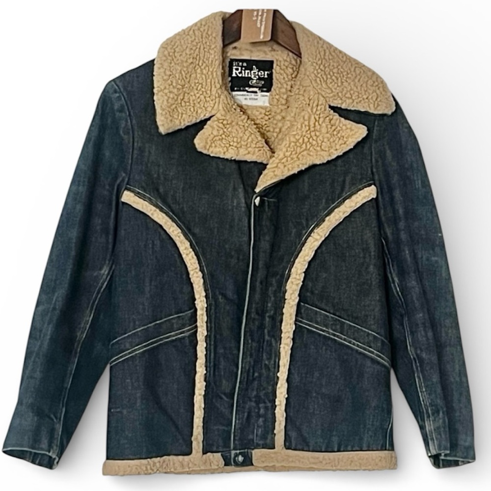 Denim and Tan Faux Shearling Sherpa Jacket